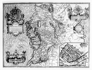 La Provincia de Connaught con la Ciudad de Galway, grabado por Jodocus Hondius, de 